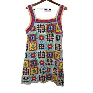 Fashion Nova Women's Large Salini Crochet Mini Dress NWT Sleeveless Colorful